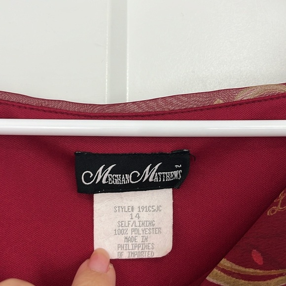 Vintage Y2K Meghan Matthews Size 14 Red Floral Asymmetrical Hem Cowl Maxi Dress - Picture 6 of 12